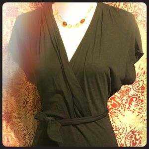 Black Nine West faux wrap shirt tie in back